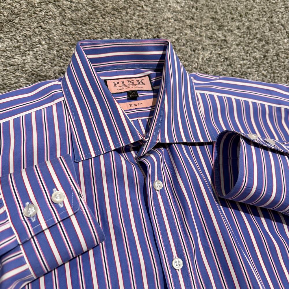 Thomas Pink Jermyn Street Slim Fit Stripe Shirt 16.5/42 Blue